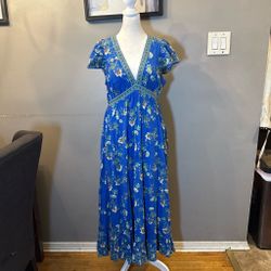 Max Studio Blue Floral Boho Maxi Dress | Cottagecore | Size M