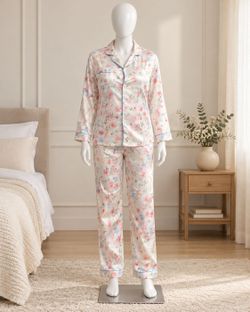 Floral Satin Pajama Set Long Sleeve