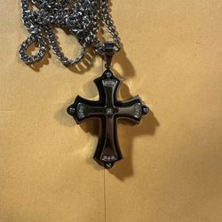 Two Tone Stainless Cross Necklace With Diamonds 