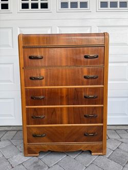 Vintage Harmon art deco waterfall tall dresser