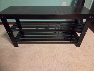 2 Black Wood Entryway Bench with Shoe Shelves