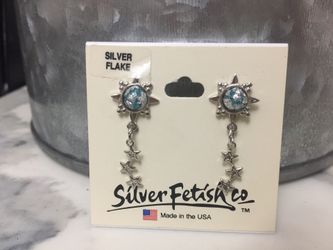 Genuine Silver Earrings with Turquoise and Silver Flanks