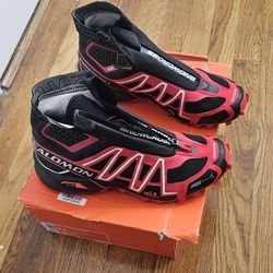 Winter Hiking Running Boots Shoes Spikes Salomon Snowcross Black Fiery Red  Size 9