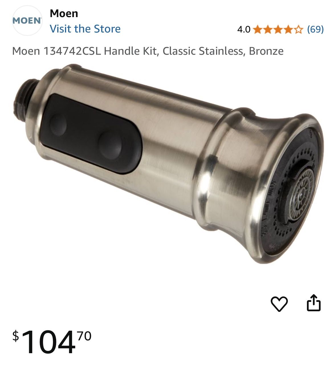 Moen 134742CSL Handle Kit, Classic Stainless, Bronze