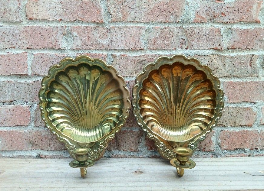 Vintage Brass Shell-Shaped Sconces