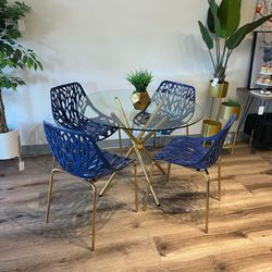 Navy Blue Gold Glass Dining Set 