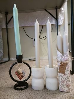 4 Long Candles & 3 Candle Holders - New!  *** $10 for Everything ***