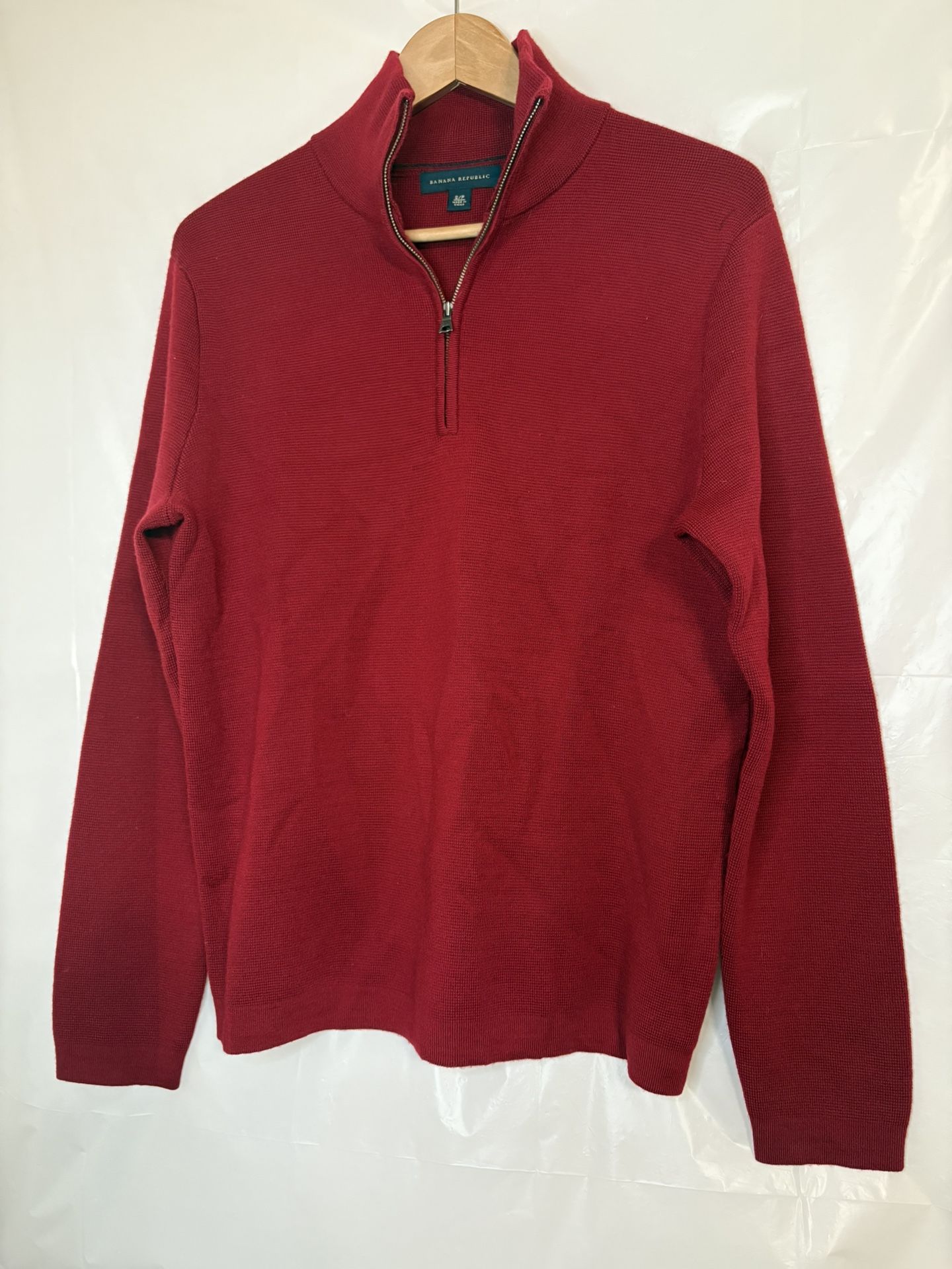 Banana Republic Italian Yarn Wool Sweater Quarter Zip Red Men's Jumper Size S