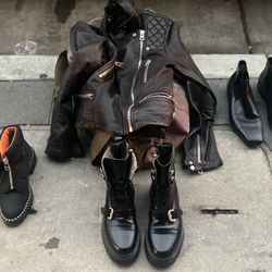 All Saints Leather Jacket And Boots Size 6 / Alexander Wang Boots Size 5.5 / Prada Boots Men 7 