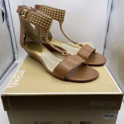 Michael Kors Celena Wedge Womens Luggage Sandals Shoes 10 M
