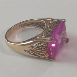 Gold over 925 Ring, Pink rectangular stone, Size 5