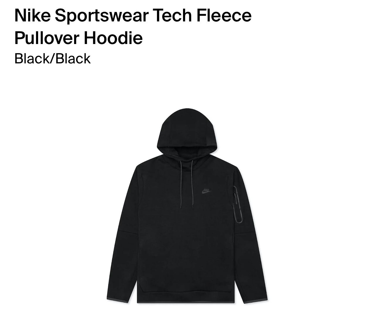 NIKE TECH BLACK PULLOVER HOODIE DD5174 010 MEN SIZE MEDIUM