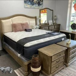 BELGRADE - 4 PIECE QUEEN BEDROOM SET - RUSTIC NATURAL TONE / IVORY 