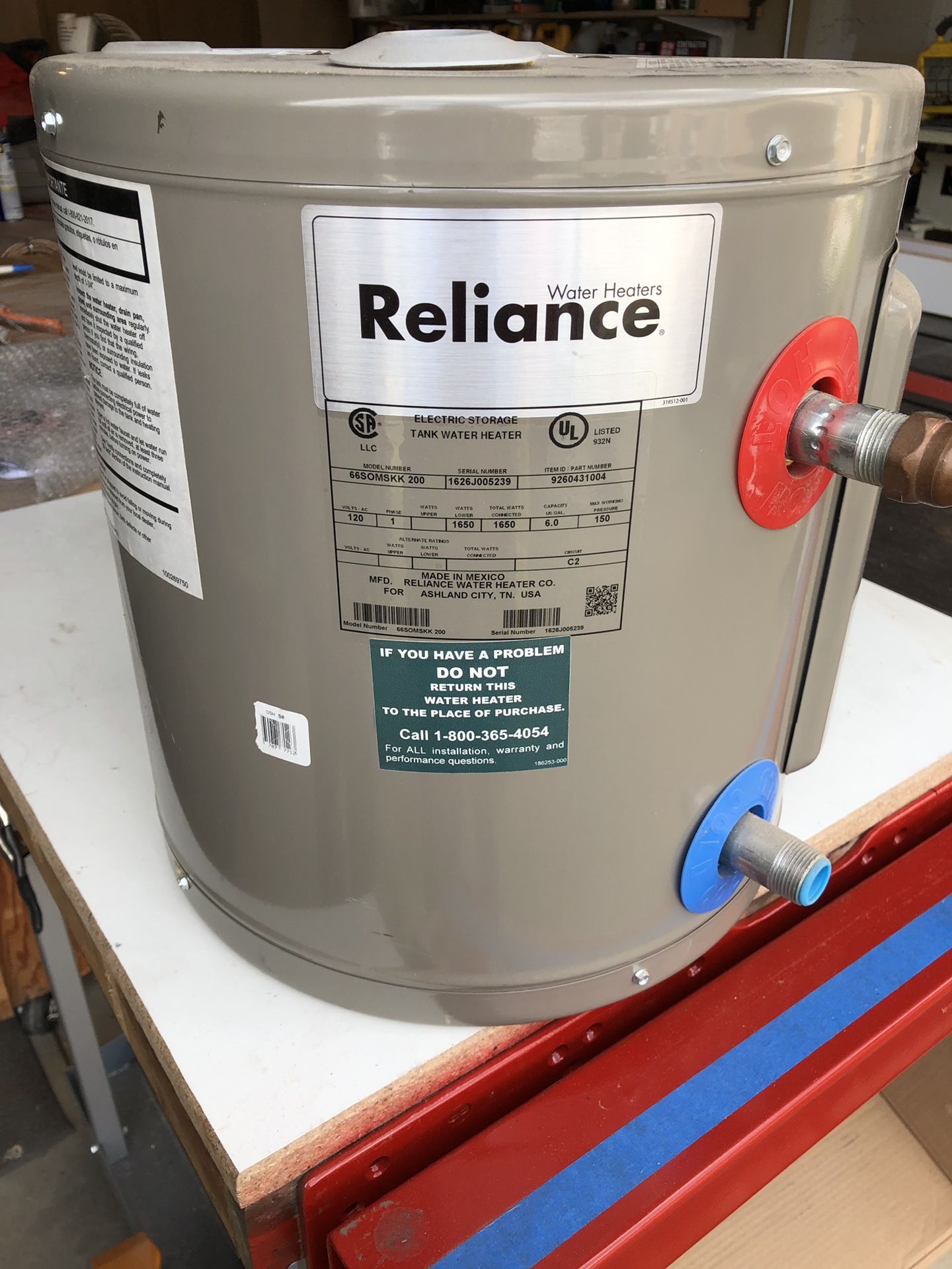 Reliance electric Water heater 6 gallon