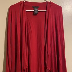 Chelsea & Theodore Red Women’s Open-Front Fringe Long Sleeve Cardigan Sweater Size Small 