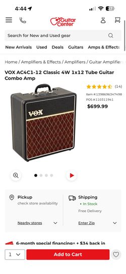 VOX AC4C1-12 Classic 4W 1x12 Tube Guitar Combo Amp