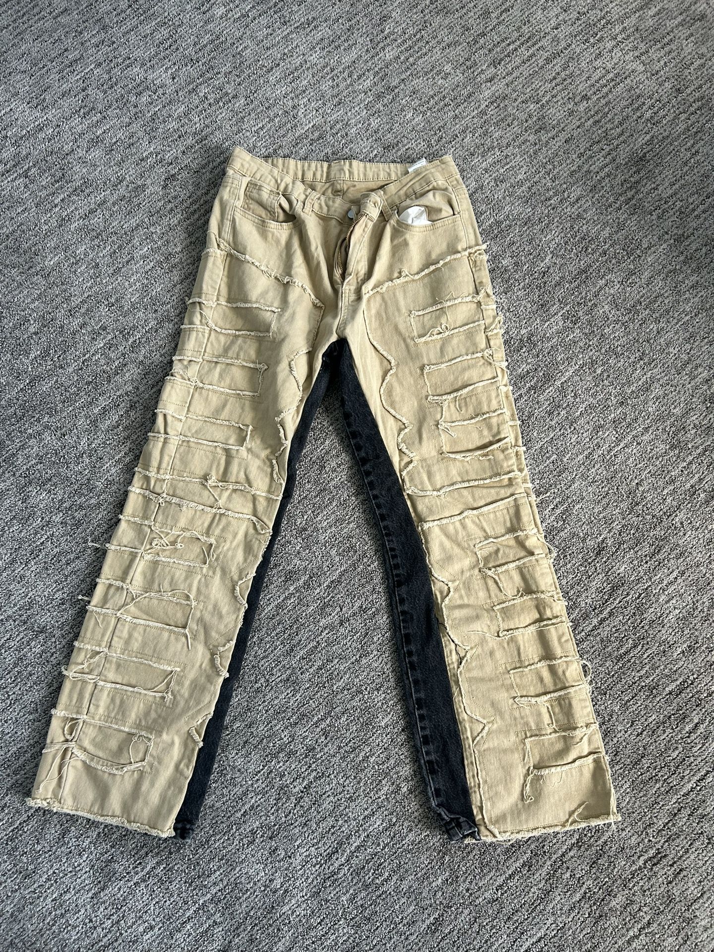 One-of-One Tan & Black Custom Jeans – Size M/30
