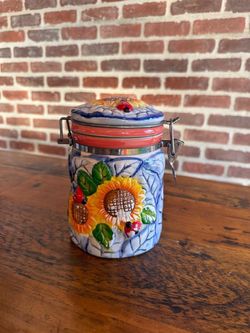 vintage WCL ceramic sunflower jar 🌻 🐞