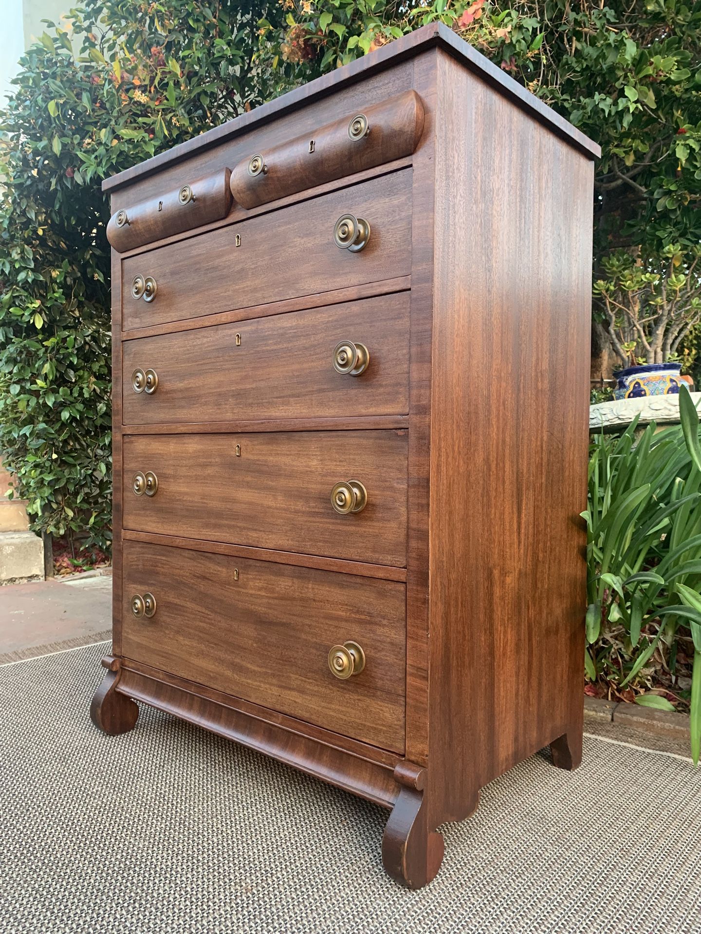 Restored Antique Mahogany 6-Drawer Tall Empire Dresser Chest