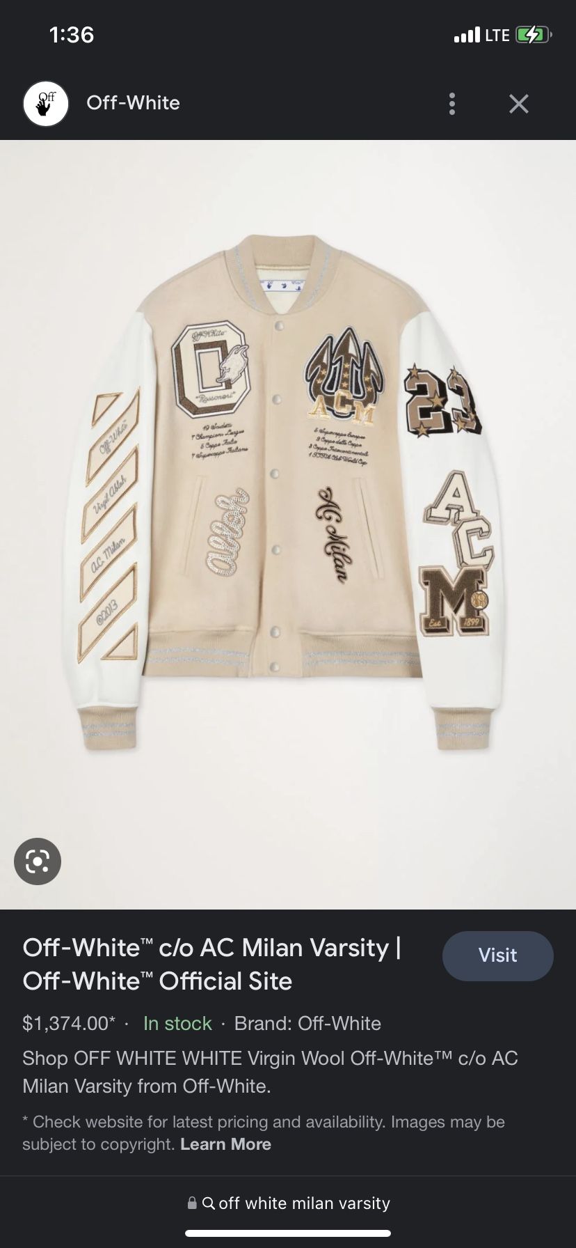 Off White Varsity Jacket