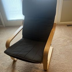 IKEA Poang Chair. Birch Frame Black Fabric Cushion 
