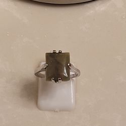 Silver and Brown Nature Stone Ring Size 6