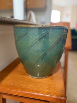 Teal Ceramic Diamond Pattern Plant Pot