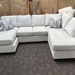 Cream Double Chaise Sectional Couch 