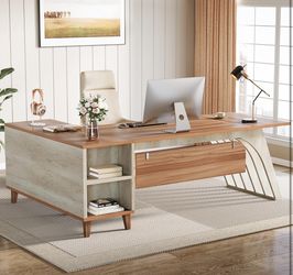 XK00722AB 78" Large L-Shaped Executive Desk, Modern Office Desk with Lateral File Cabinet and Drawer, Home Business Computer Workstation Set with Stor