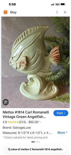 Metlox #1814 Carl Romanelli Vintage Green Angelfish...