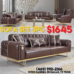 New In The Box 📦 Brown Leather Living Room Sofa Set 3pc 