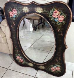 Vintage Hand Painted Mirror 37”Hx30”L