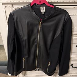 New Anne Klein Faux Black Leather Jacket size XL