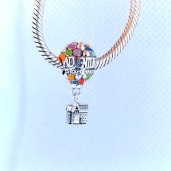 Genuine PANDORA Disney Up House & Balloons Charm W/Pouch