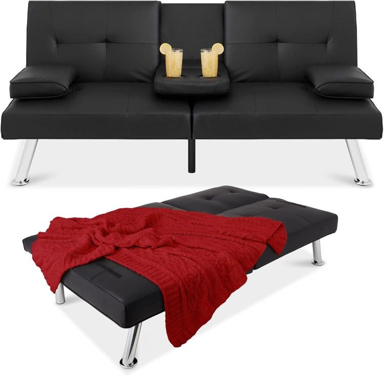 Modern Convertible Futon (Upholstered Faux Leather)
