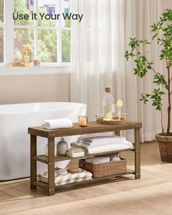 New Brown Bamboo 3 Tier Shoe Storage Bench Entry way Bench