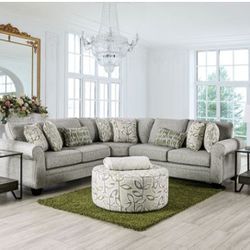 Brand New Plush Light Grey Transitional Style Sectional Sofa (Pillows Included) (Ottoman Sold Separately)