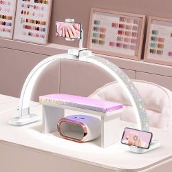 New Half Moon Light for Nail Desk: 31" Manicure Table Light with Phone Holder 48W Professional Shadow-Free Half Moon Lamp for Beginner DIY, Nail Tech,