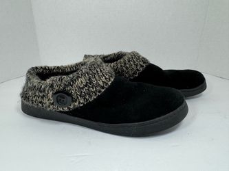 Clarks Womens Angelina Clog Knit Scuff Size 8 Black Suede Furry Slip On Slipper