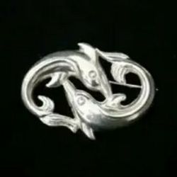 1.5" x 1.1" Intricate Solid Sterling Silver Swimming Dolphins Pin Brooch, Taxco