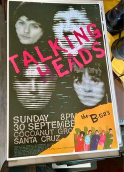 Original vintage concert poster for a 1979 Talking Heads show with the B-52's at the Cocoanut Grove in Santa Cruz