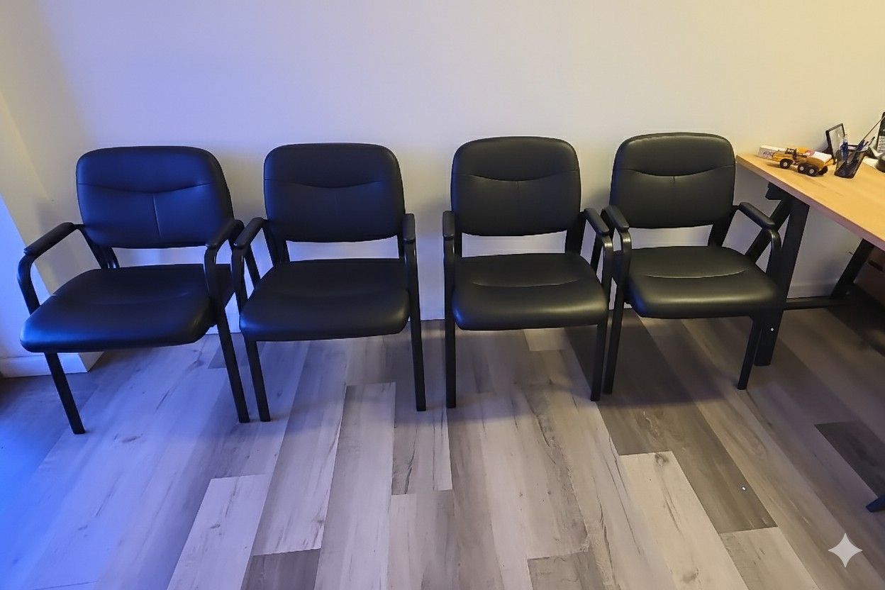 🛋️ Set of 4 Black Guest/Reception Chairs
Title: Set of 4 Black Leatherette Guest/Reception/Waiting Room Chairs  Excellent Condition