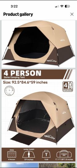 Brand New 4 Person Blackout Camping Tent, Waterproof Family Dome Tent, Easy Setup