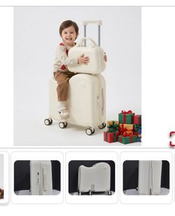 NEW TABU Kids Ride on Luggage with Handbag, Hardshell Suitcase with 6-Spinner Wheels,Hidden Cup Holder,Foldable Pedal,White