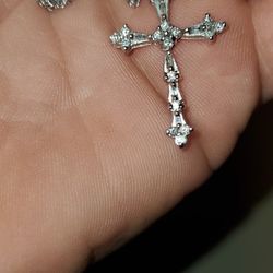 10k White Gold Cross 14k white Gold Dimond Hinged Hoop Earrings 