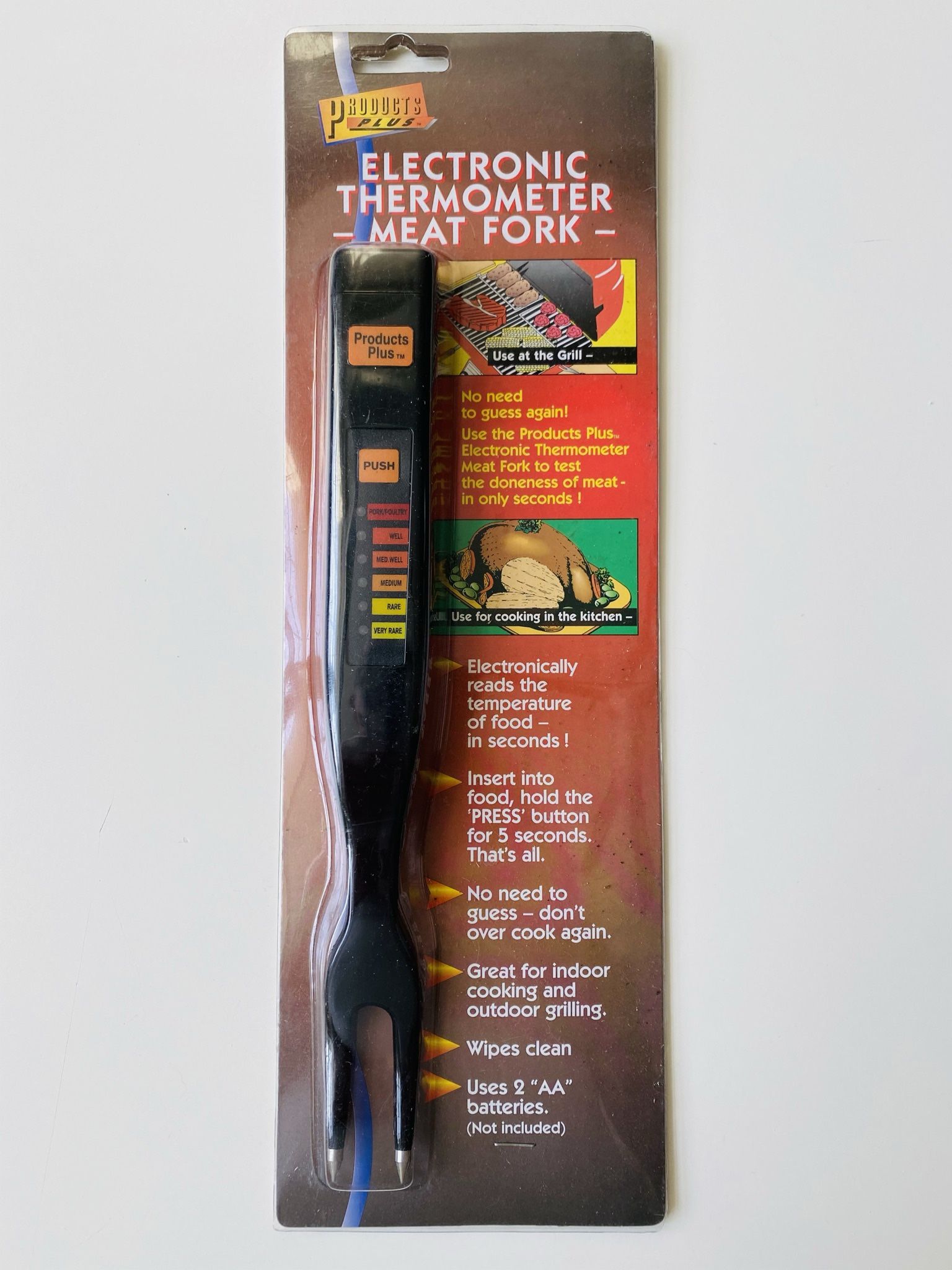 Electronic Thermometer-Meat Fork. “Products Plus” brand. Accurately reads the internal temperature of meat to determine doneness - while still on the