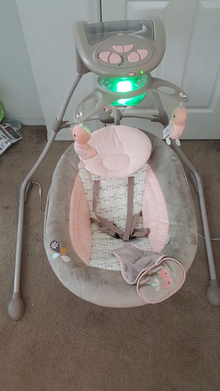 Ingenuity InLighten Cradling Swing Pink with Birds/Flowers