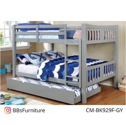Gray Full Over Full Bunk Bed - Trundle Sold Separately (Free Delivery)