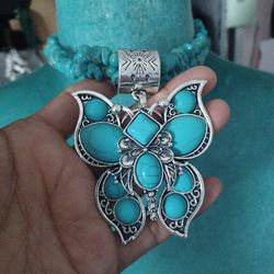 Turquoise Butterfly Pendant Necklace 