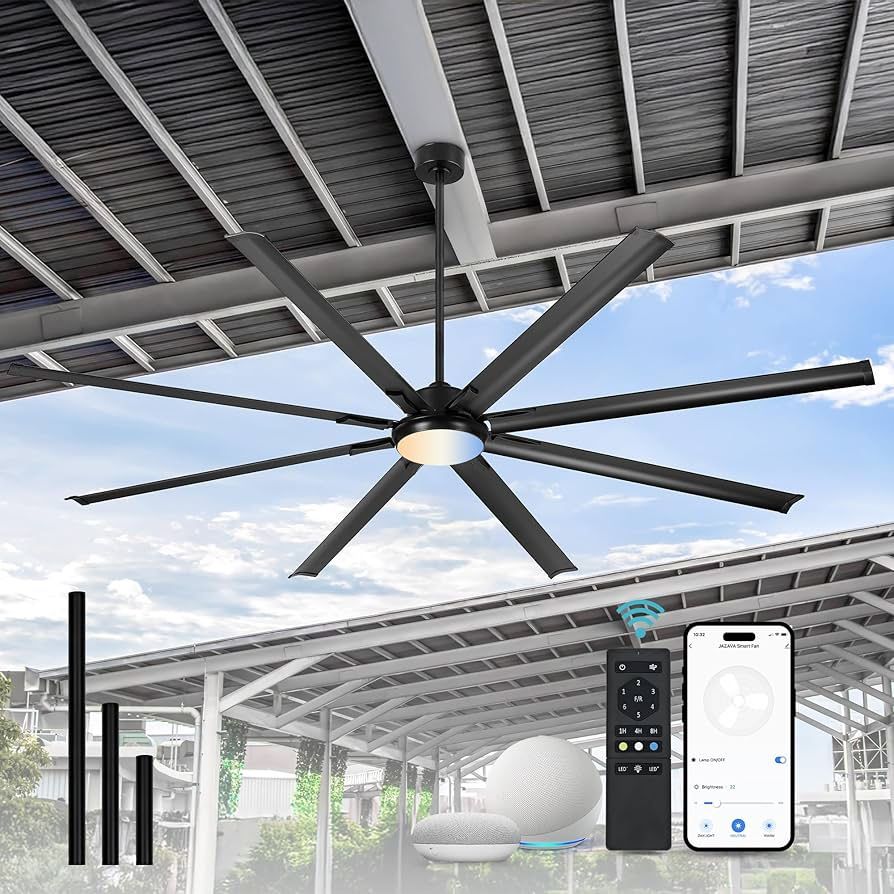 96-Inch Industrial Ceiling Fan with Lights and Remote - Extra Large Indoor/Outdoor Fan with 8 Aluminium Blades,Smart Fan Works with Voice Control